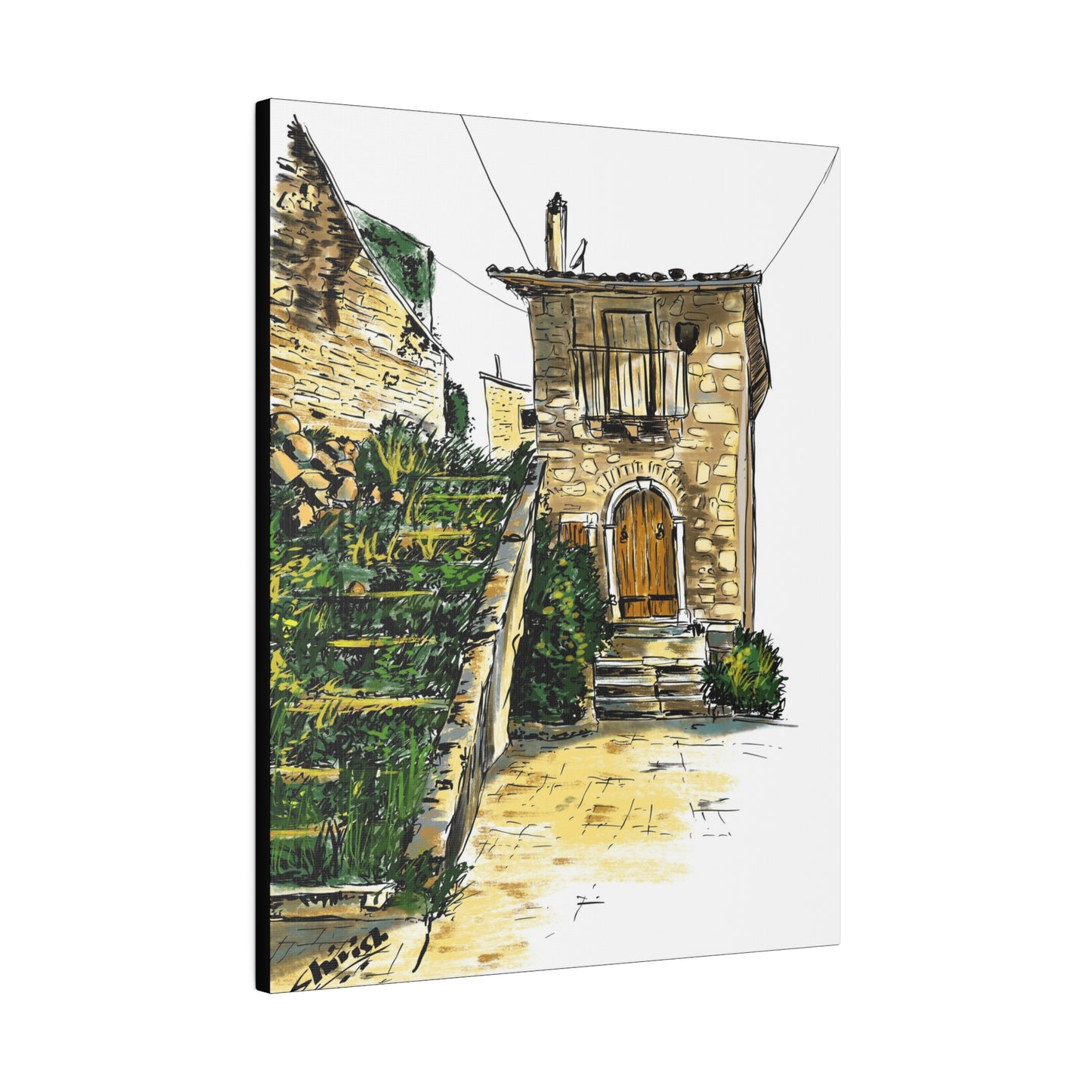 The Green Stairs in an Italian Village - Canvas Print