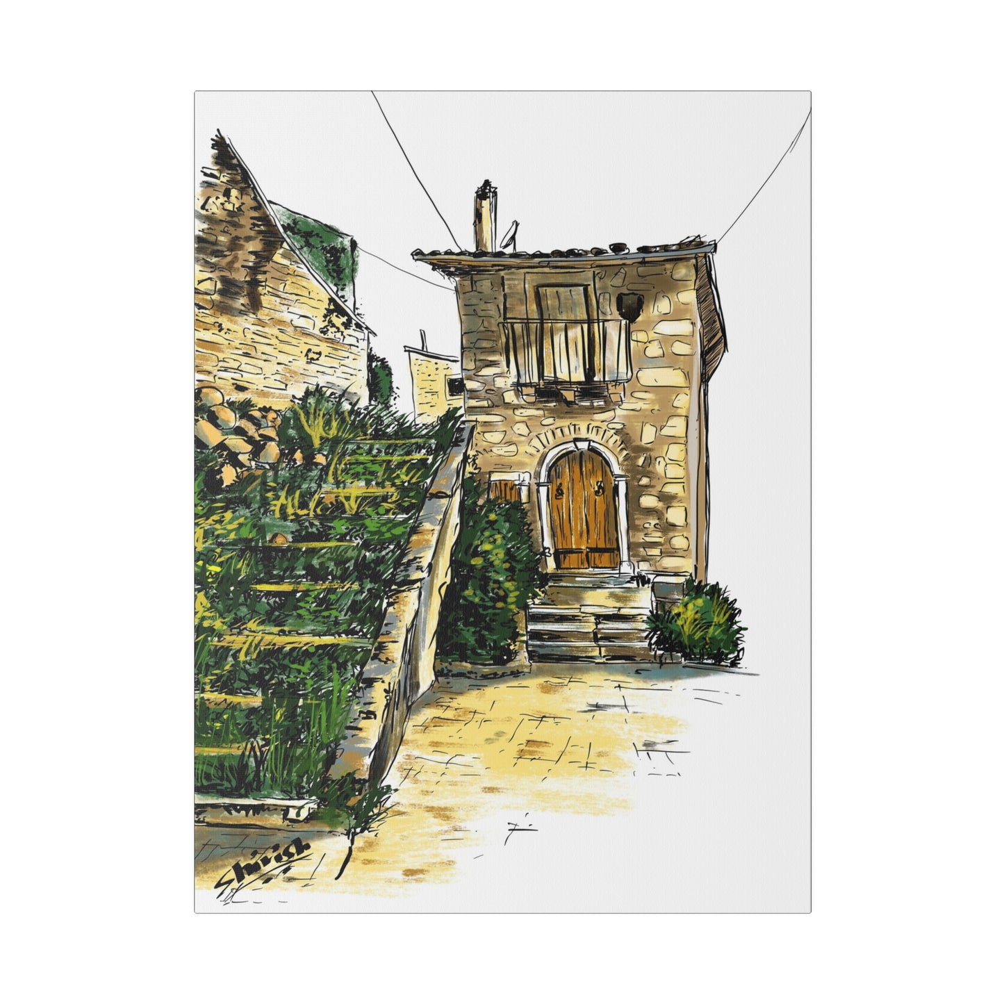 The Green Stairs in an Italian Village - Canvas Print