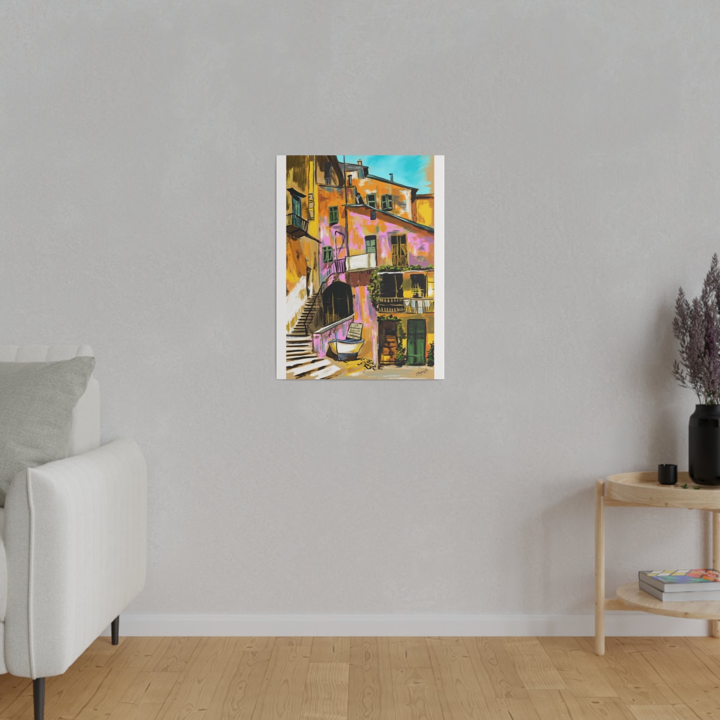 A Pink Building in a French Village - Canvas Print