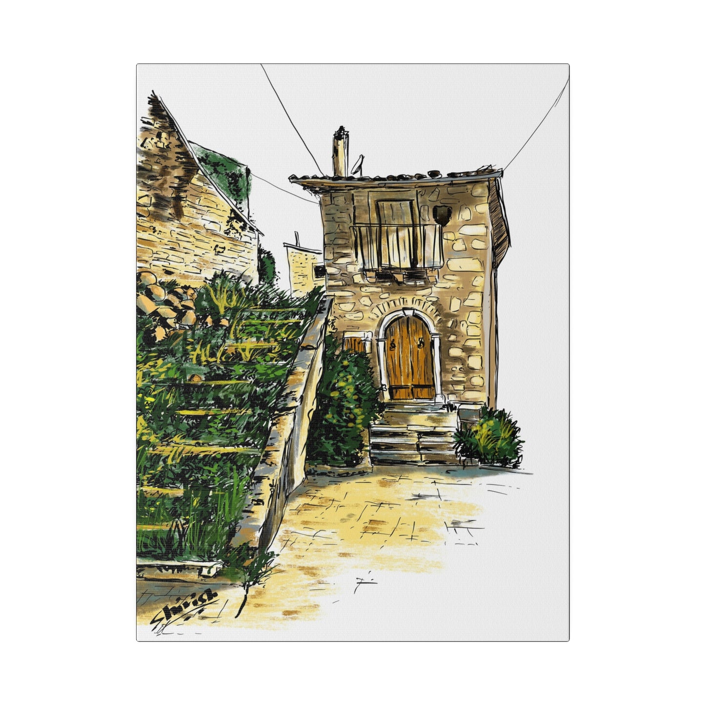 The Green Stairs in an Italian Village - Canvas Print