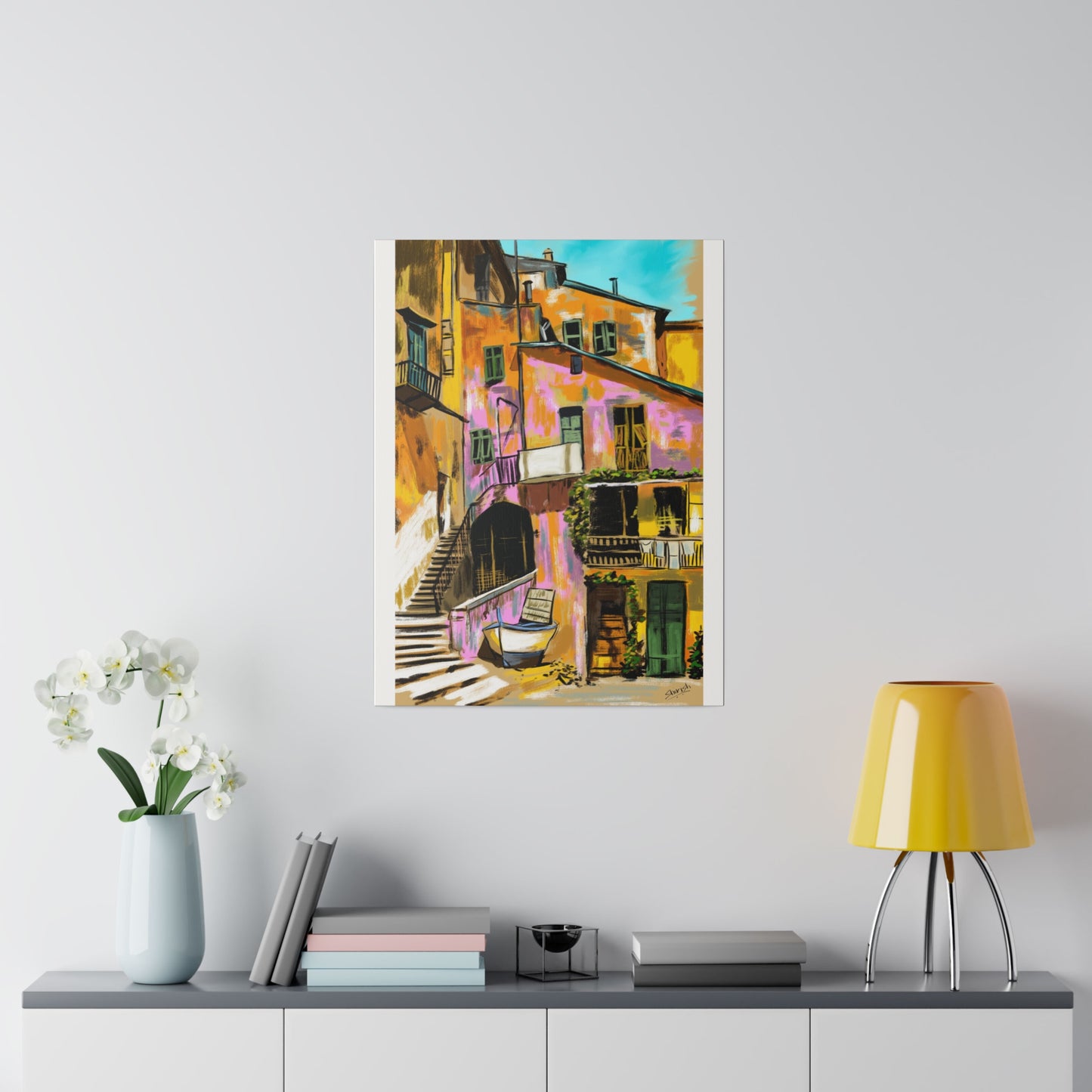 A Pink Building in a French Village - Canvas Print