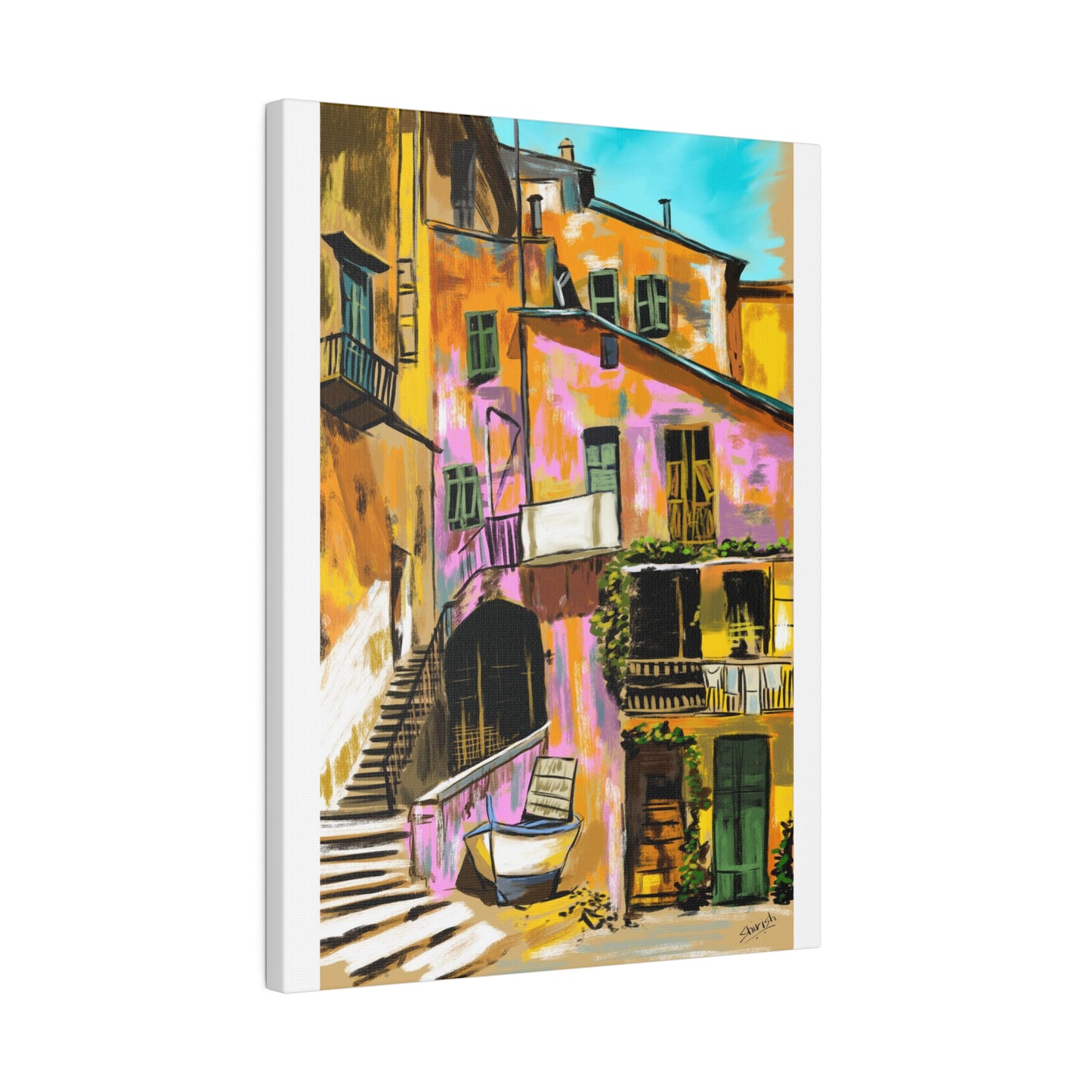 A Pink Building in a French Village - Canvas Print