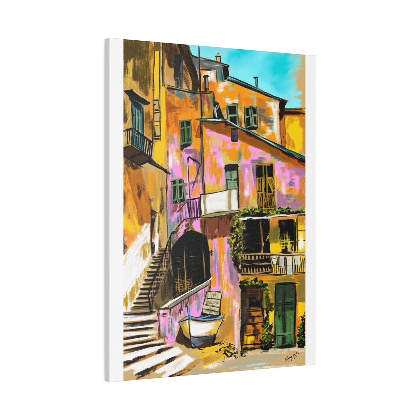 A Pink Building in a French Village - Canvas Print