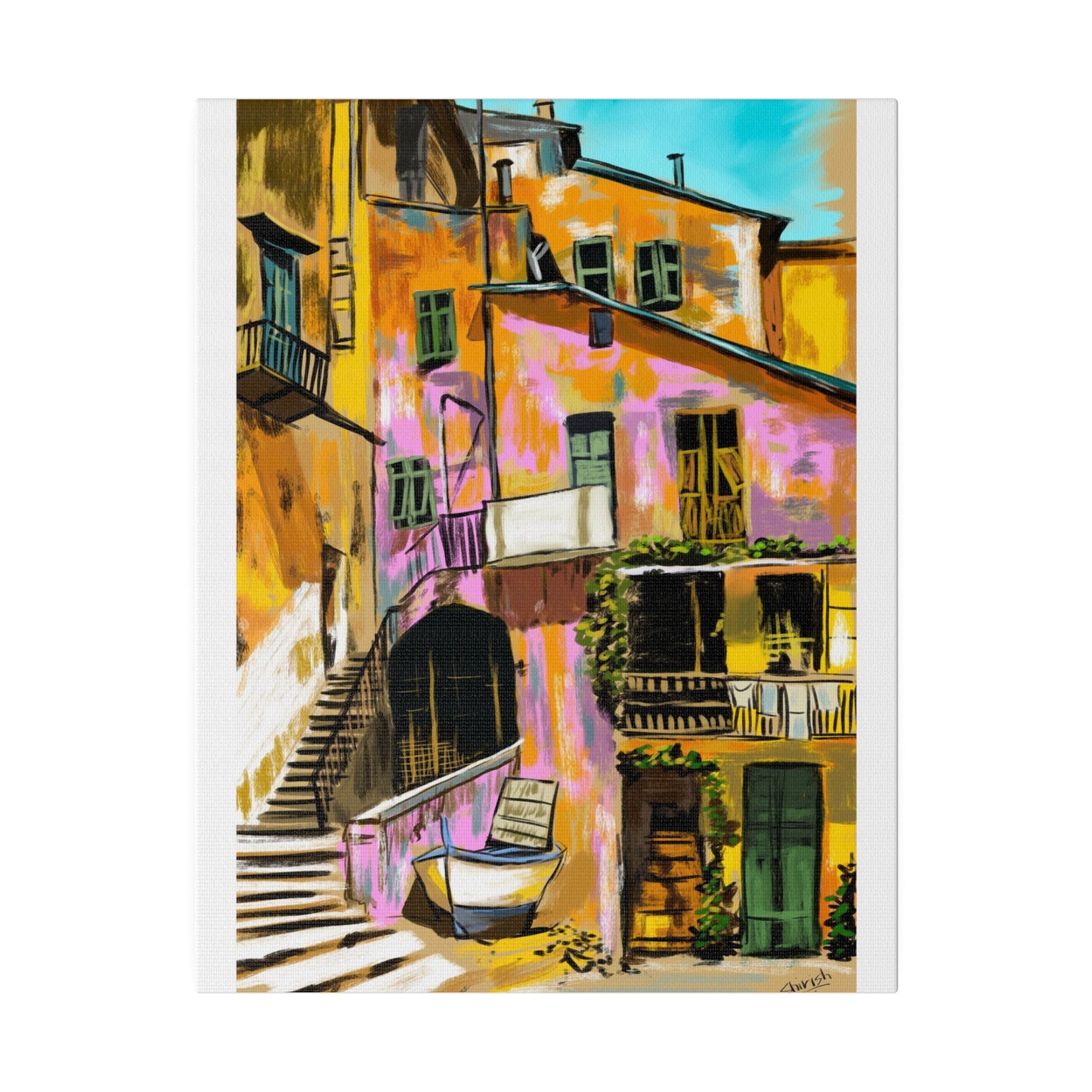 A Pink Building in a French Village - Canvas Print