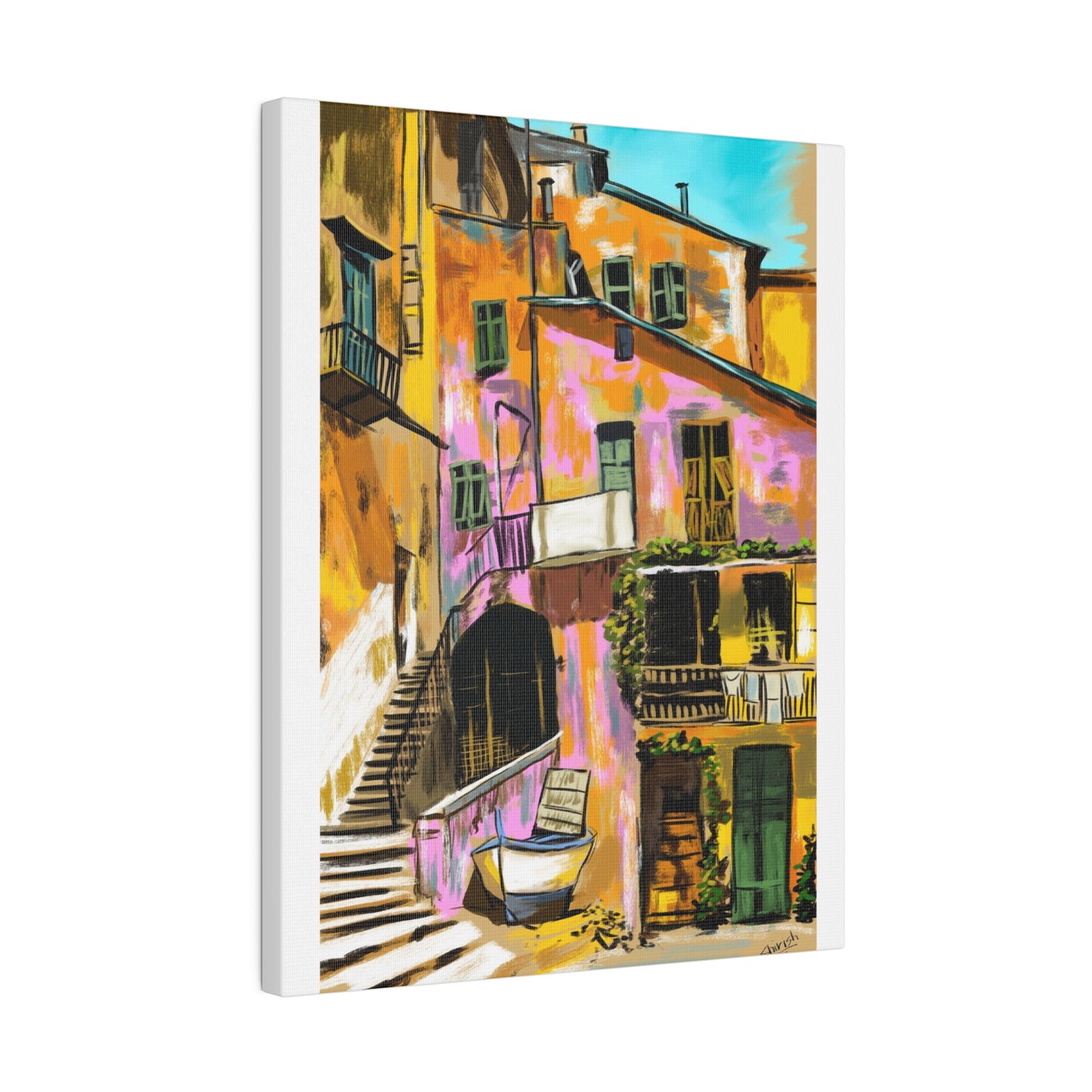 A Pink Building in a French Village - Canvas Print