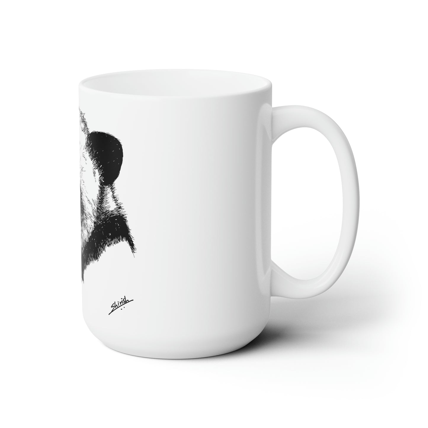 White Ceramic Mug 15oz - Minimalistic Monochrome Drawing of a Panda