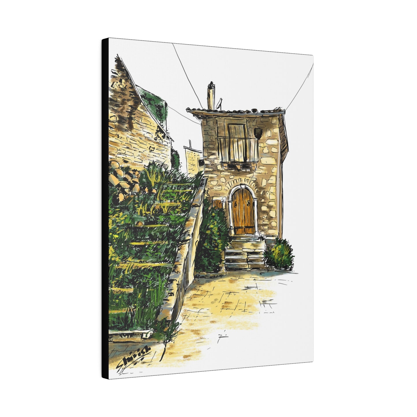 The Green Stairs in an Italian Village - Canvas Print