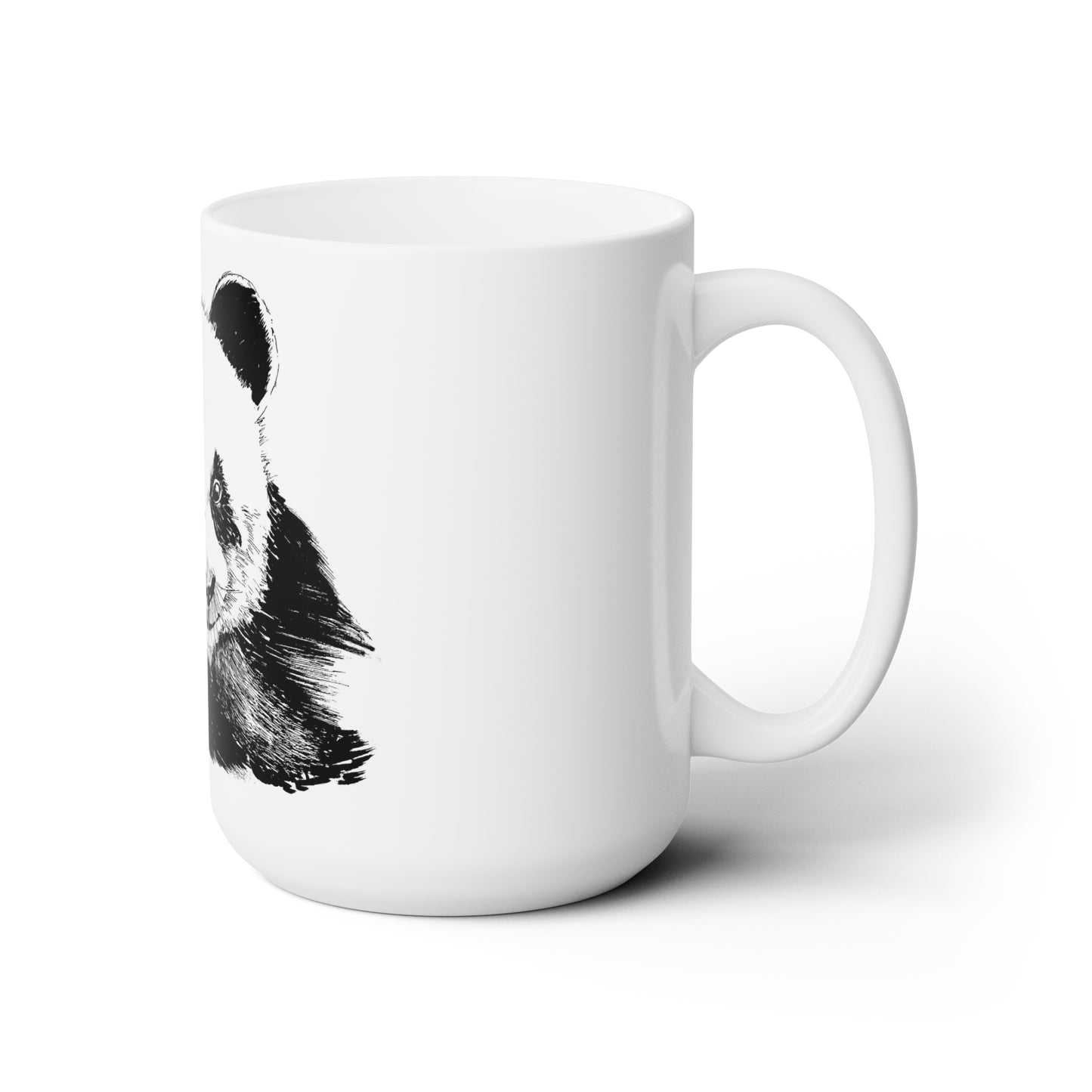 White Ceramic Mug 15oz - Minimalistic Monochrome Design of Panda