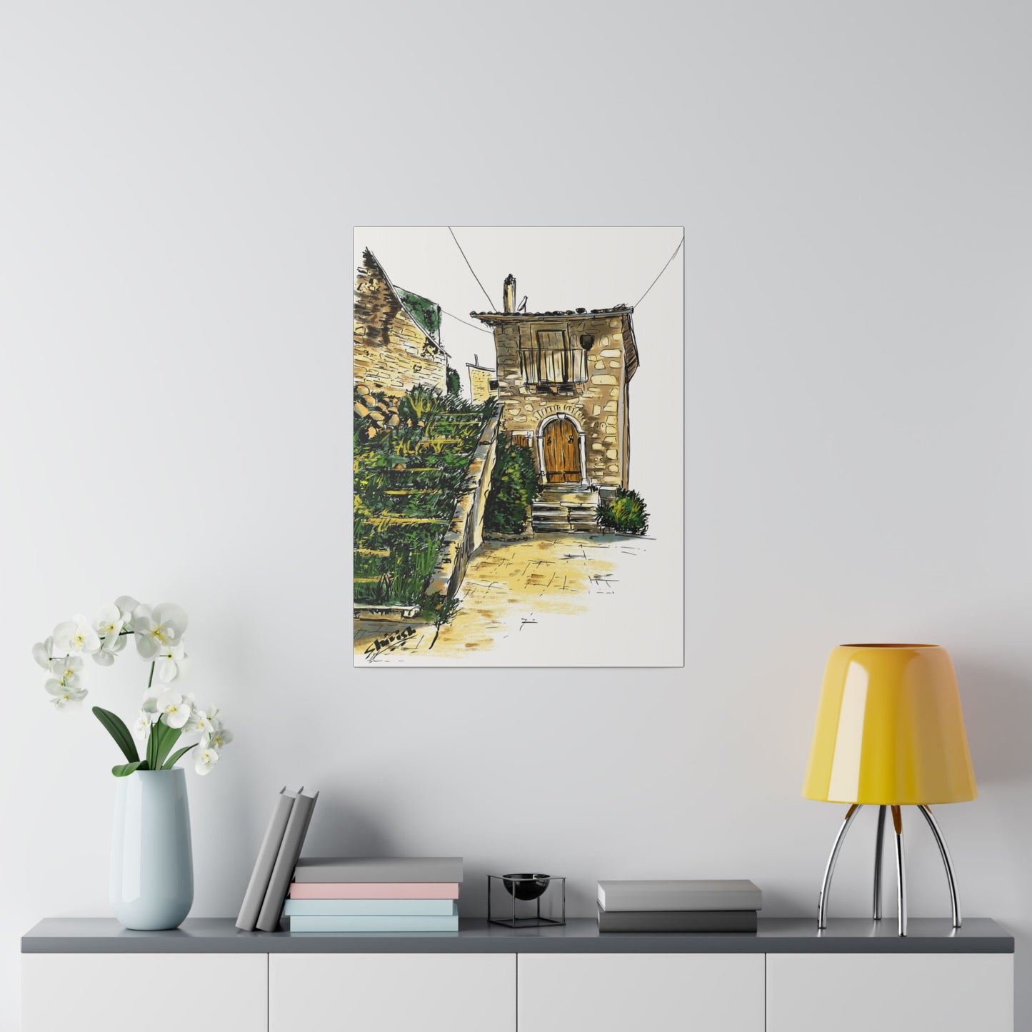 The Green Stairs in an Italian Village - Canvas Print