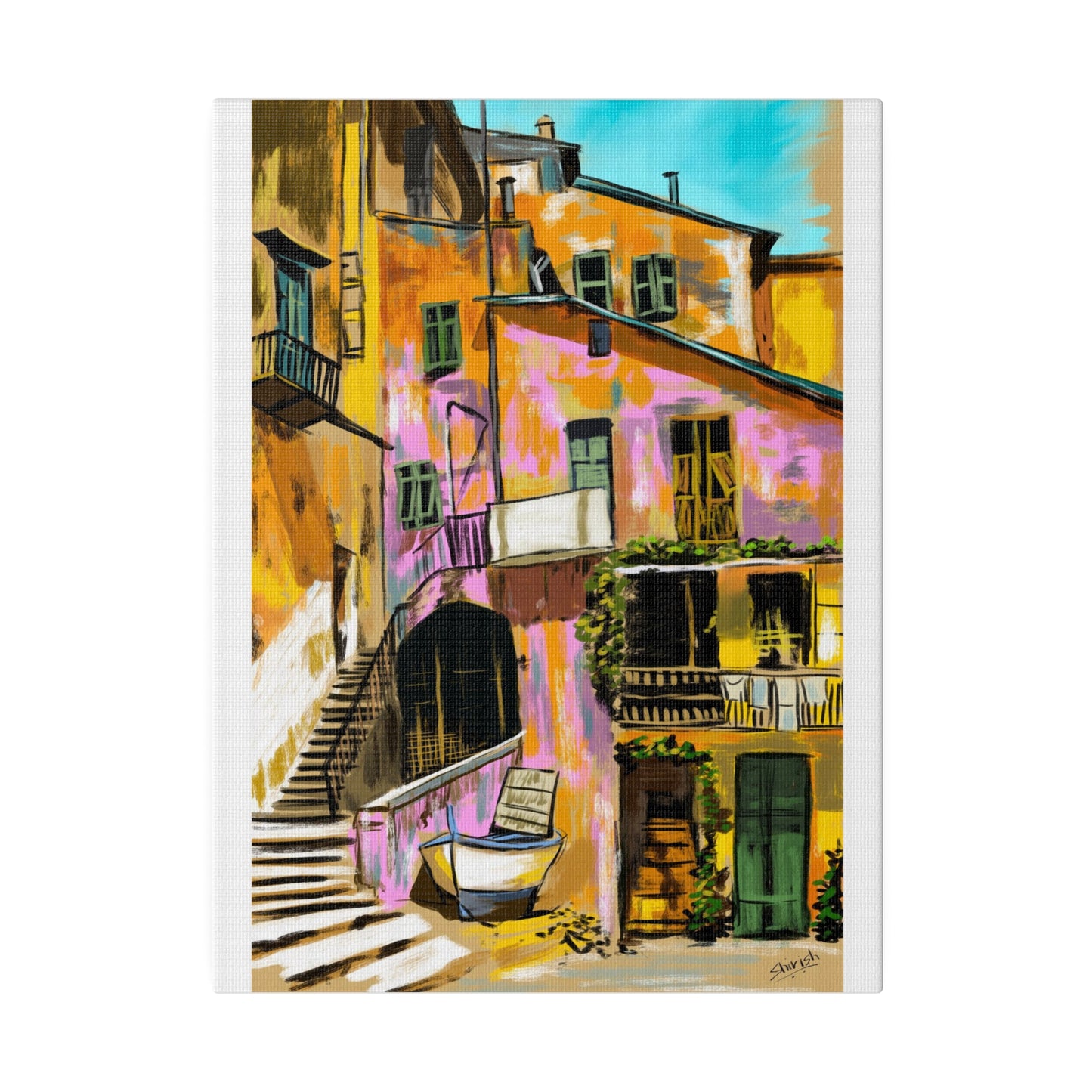 A Pink Building in a French Village - Canvas Print