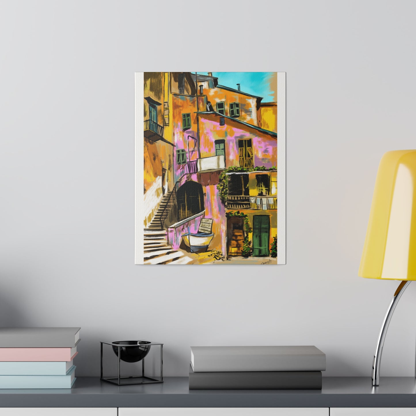 A Pink Building in a French Village - Canvas Print