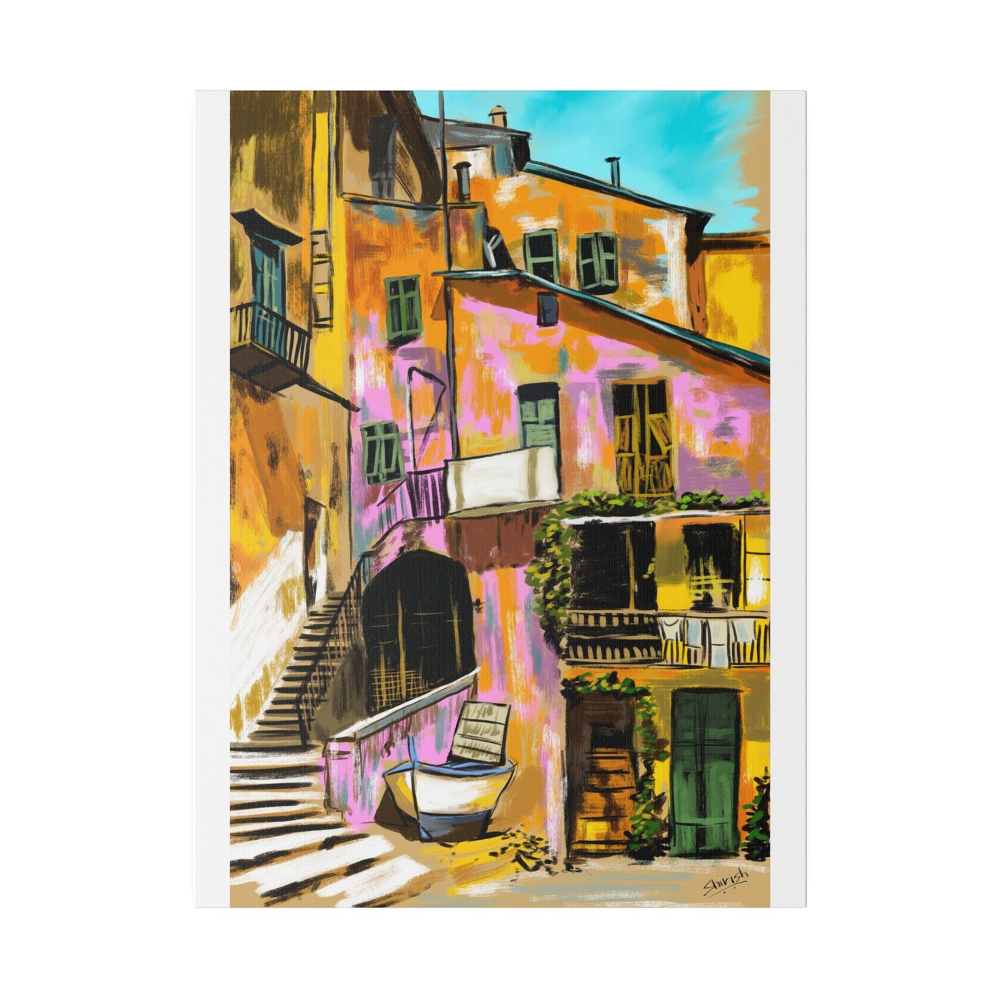 A Pink Building in a French Village - Canvas Print