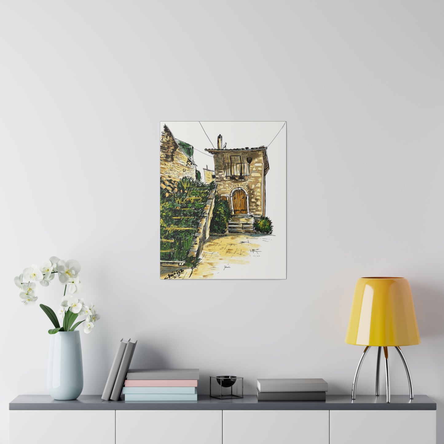 The Green Stairs in an Italian Village - Canvas Print