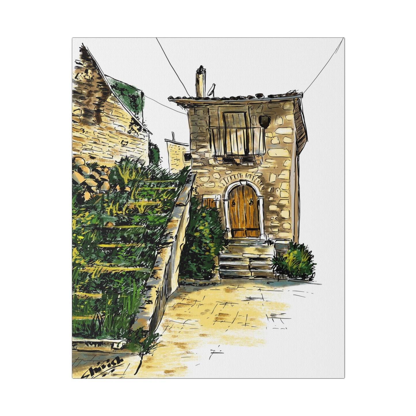 The Green Stairs in an Italian Village - Canvas Print