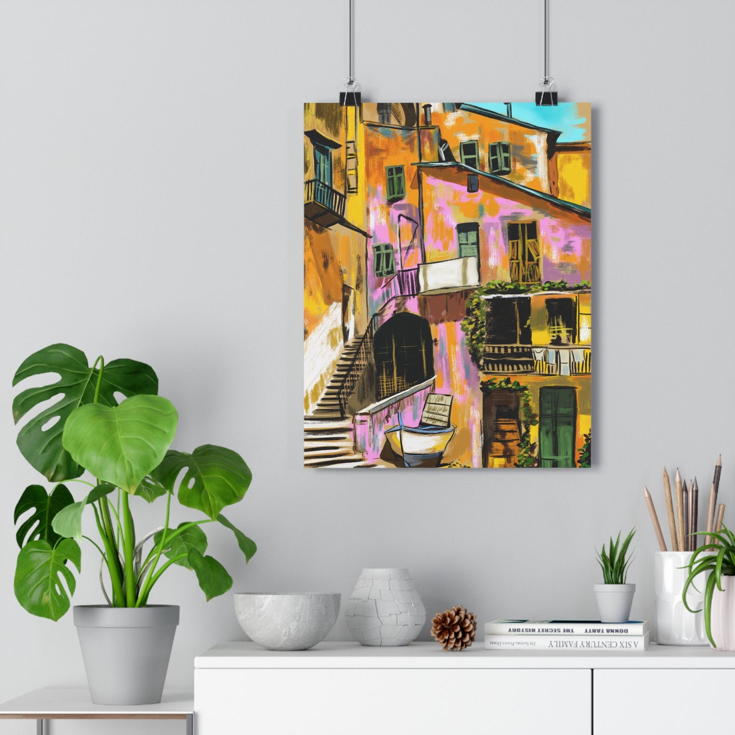 A Pink Building in a French Village - Premium Poster