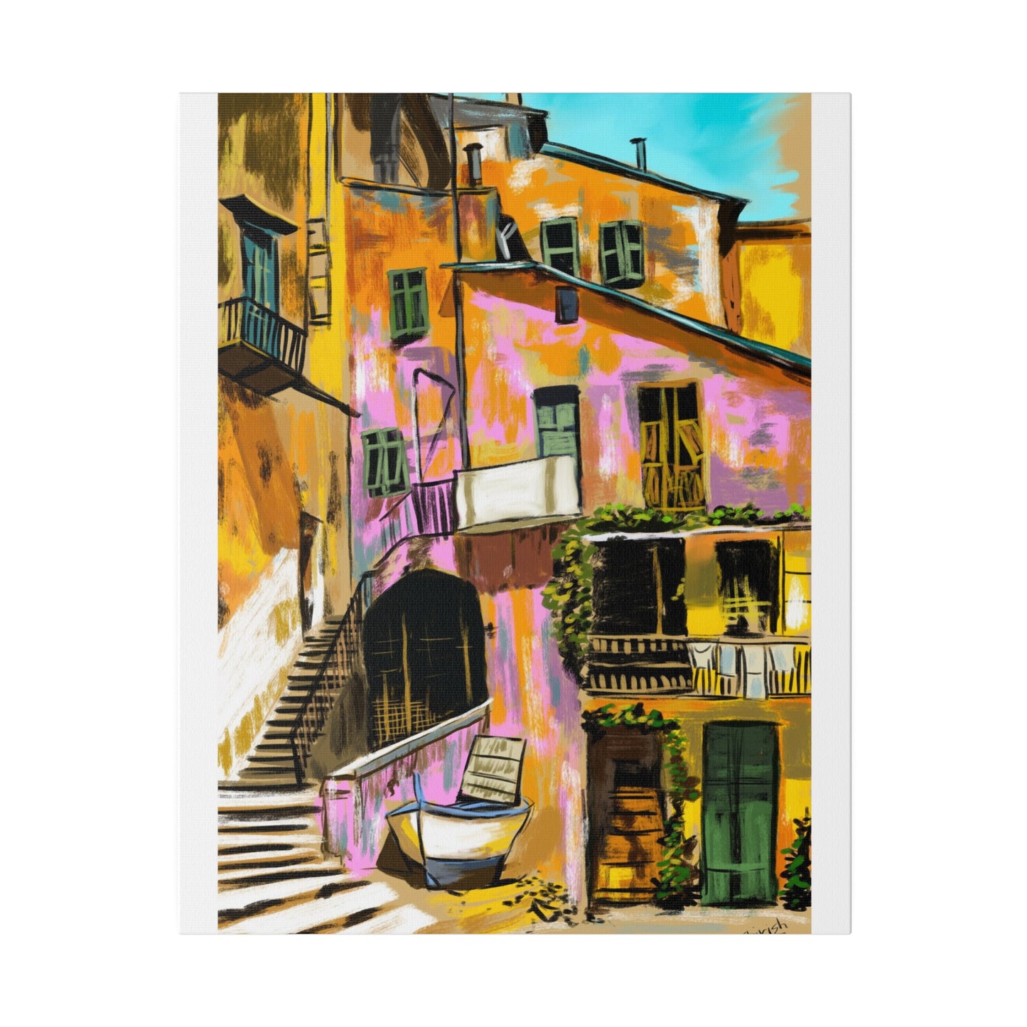 A Pink Building in a French Village - Canvas Print