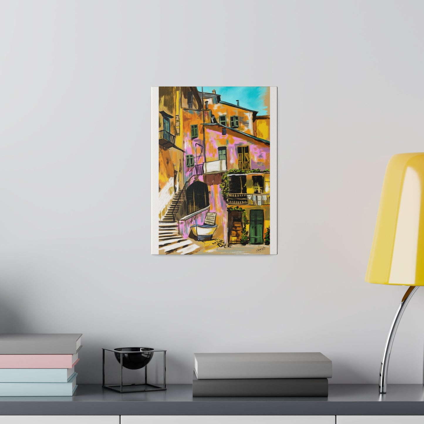 A Pink Building in a French Village - Canvas Print