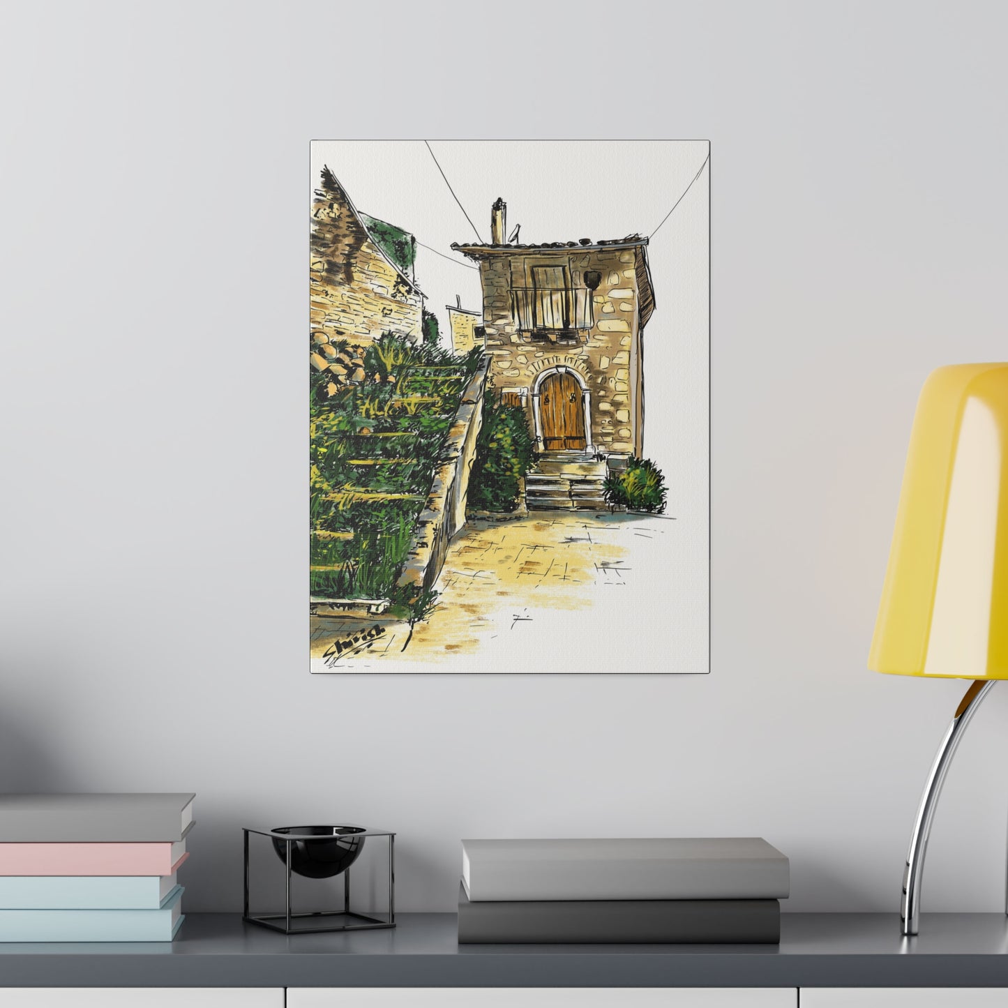 The Green Stairs in an Italian Village - Canvas Print