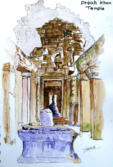 Esquisses au stylo, à l'encre et à l'aquarelle 2 – Temples du Cambodge