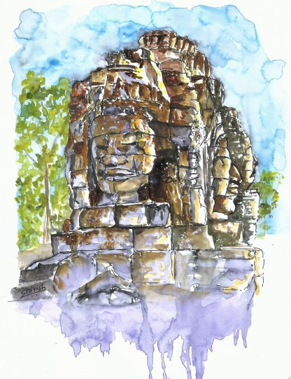 Bocetos con bolígrafo, tinta y acuarela 2: Templos de Camboya