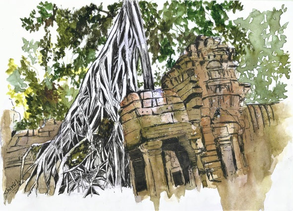 Esquisses au stylo, à l'encre et à l'aquarelle 2 – Temples du Cambodge