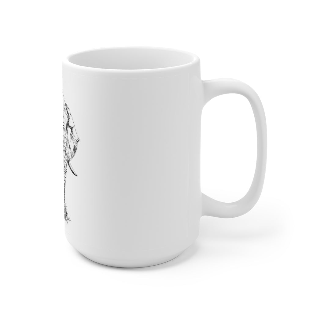 White Ceramic Mug 15oz - Minimalistic Monochrome Drawing of an Elephant