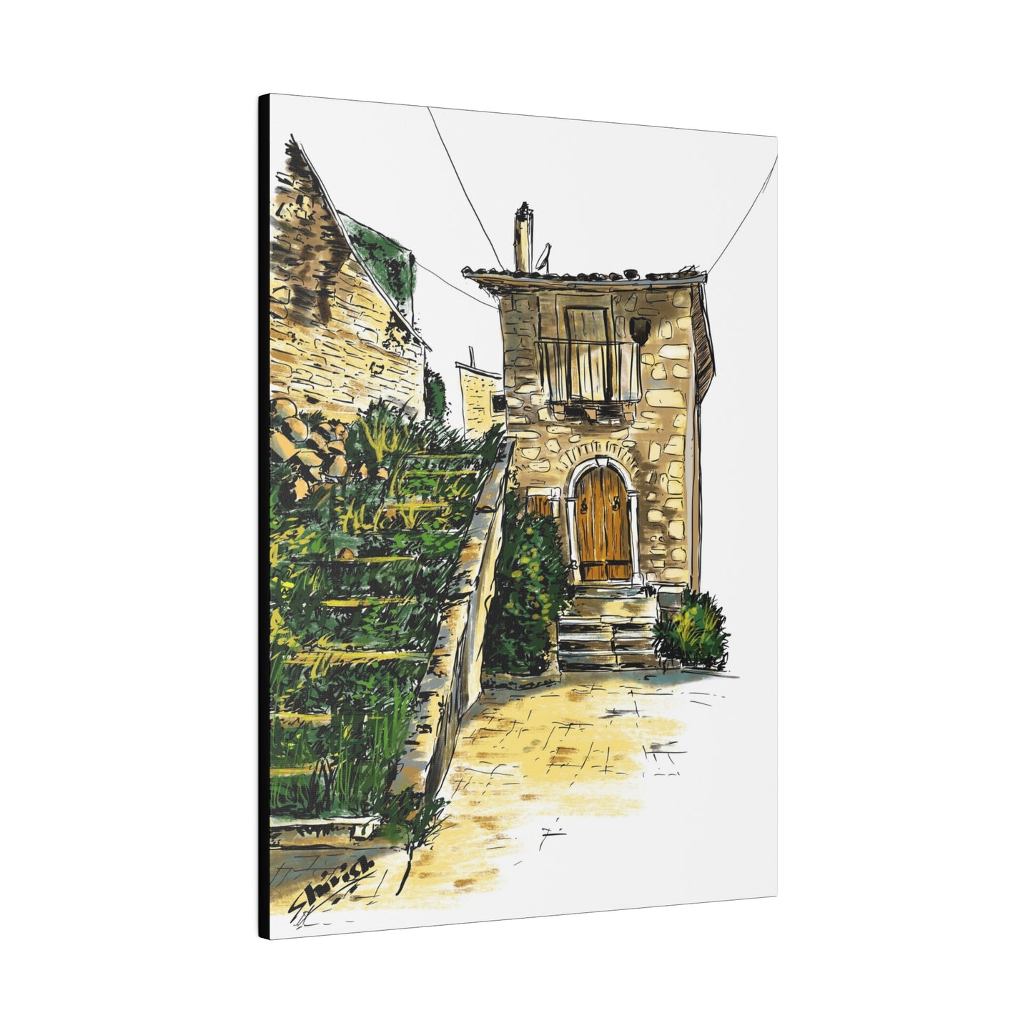 The Green Stairs in an Italian Village - Canvas Print