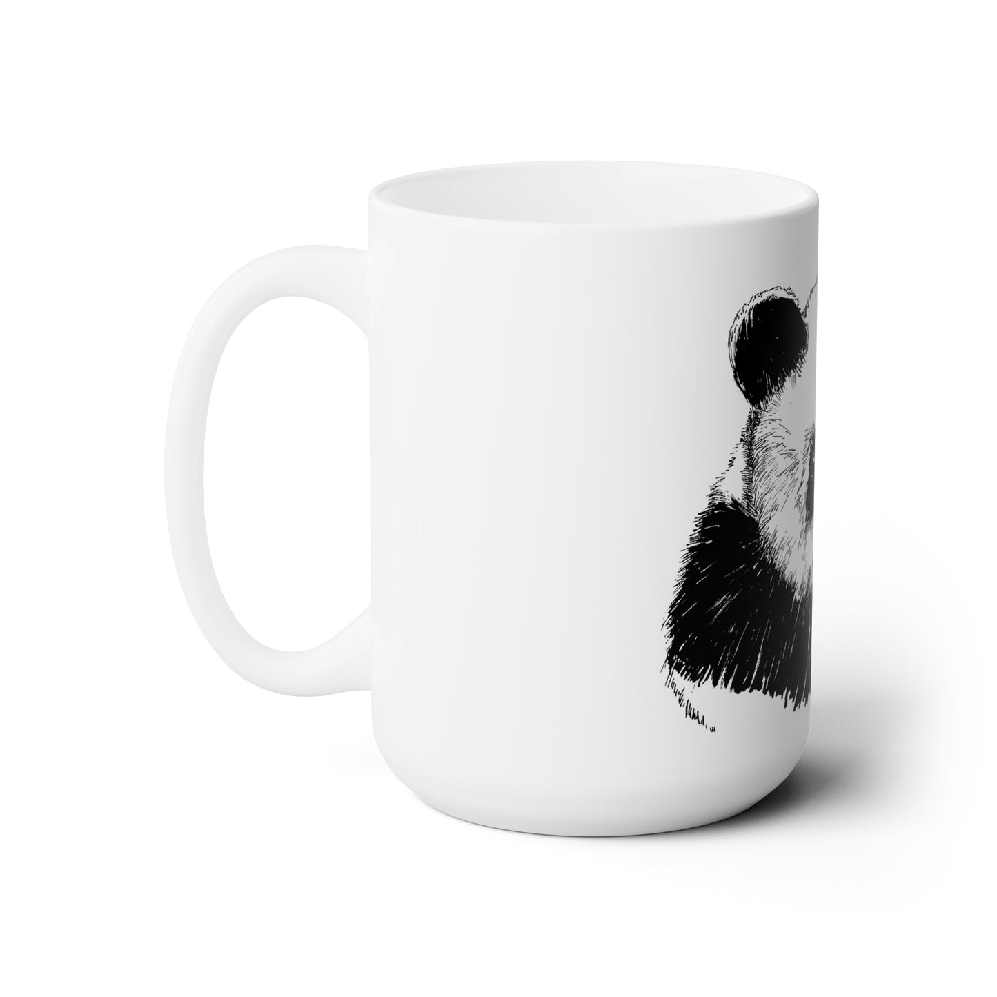 White Ceramic Mug 15oz - Minimalistic Monochrome Design of Panda