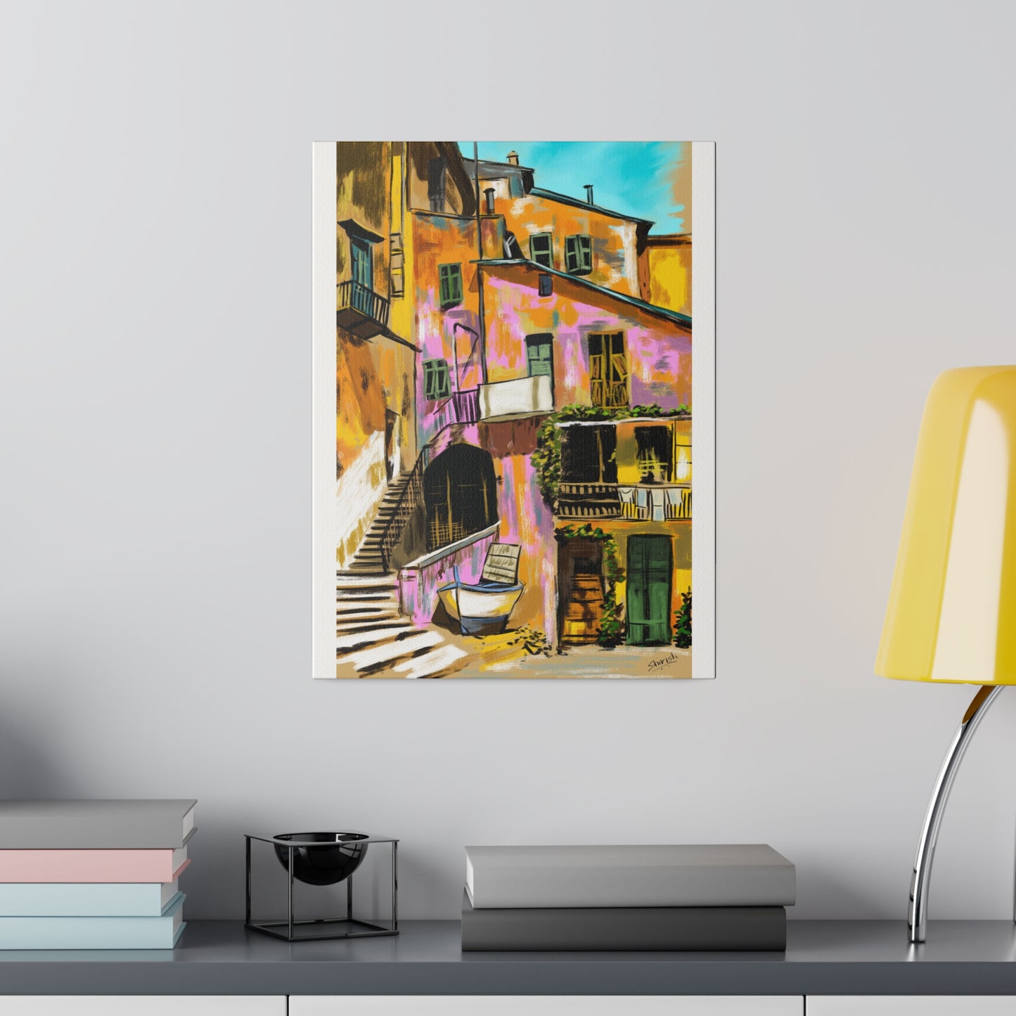A Pink Building in a French Village - Canvas Print