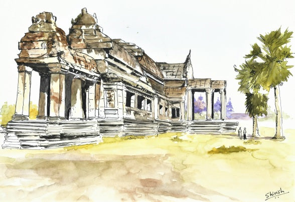 Bocetos con bolígrafo, tinta y acuarela 2: Templos de Camboya
