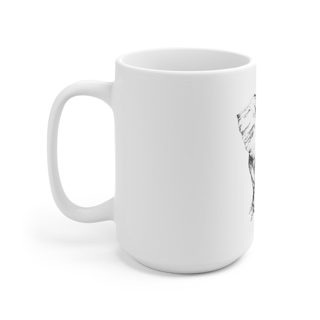 White Ceramic Mug 15oz - Minimalistic Monochrome Drawing of an Elephant